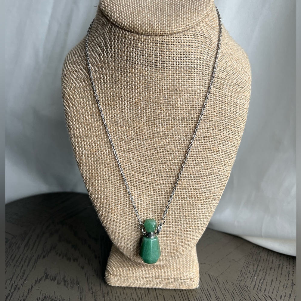 ( ONE ) Green Aventurine perfume bottle necklace 20’ ( see pictures )